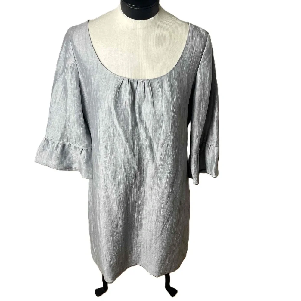 NWT J.CREW Gray Mini Shift Dress‎ Linen Blend Bell Sleeve Scoop Neck Pockets 14